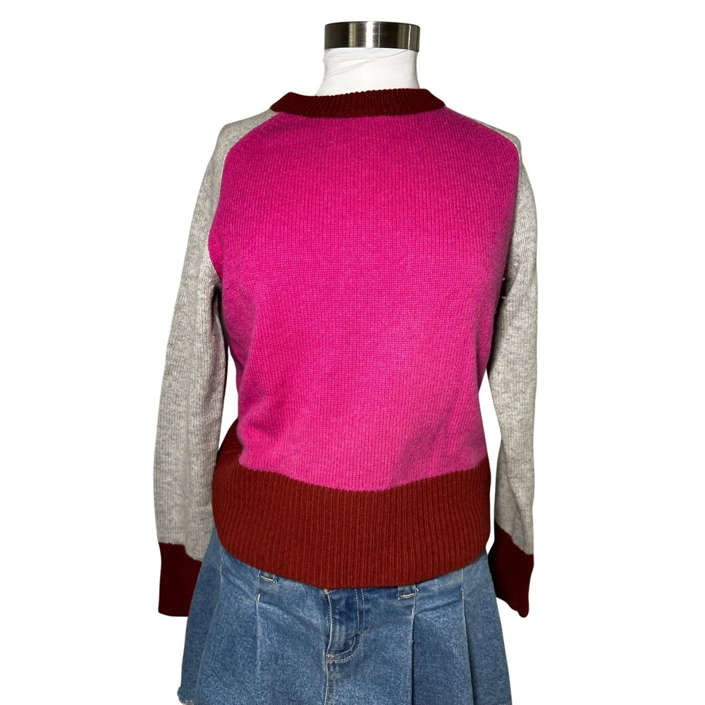 Boden Pink Grey Burgundy Wool Colorblock Raglan Crewneck Sweater Small